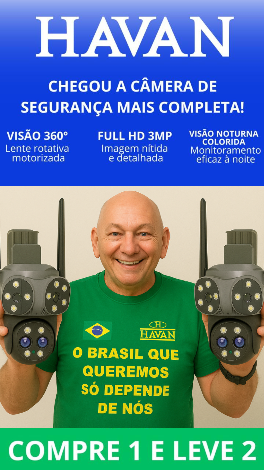 Câmera de segurança Havan: visão 360°, Full HD 3MP e visão noturna colorida